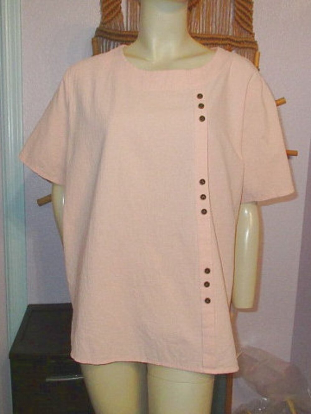 Agnes Orinda Cotton Gauze Boxy Blouse Top Size 2X Pink Short Sleeves Beachy NEW